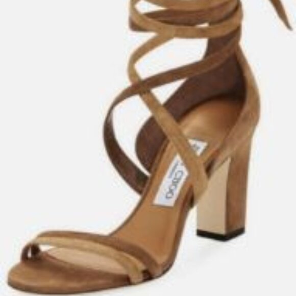 Jimmy Choo Flynn 85 Suede Ankle Wrap Sandals - Picture 1 of 7